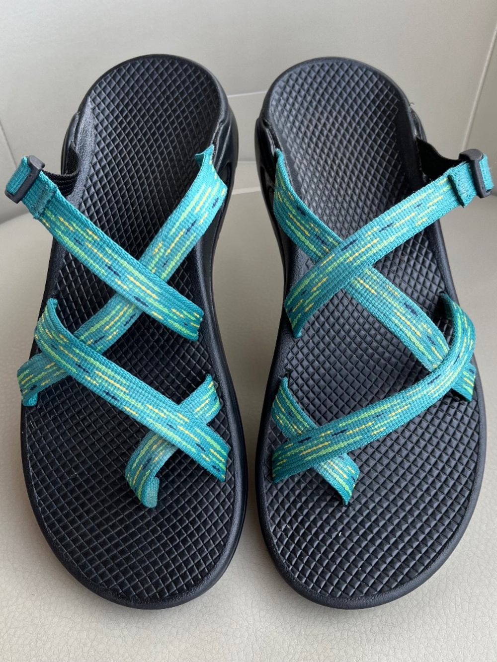 Chaco Zong EcoTread Sandals Slip On Adjustable Strap Sport Sz 8 Stitch Teal